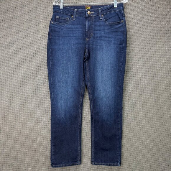 Lee Denim - Lee Womens 8 Short Dark Wash Jeans Slim Fit Stretch Denim Cotton Blend